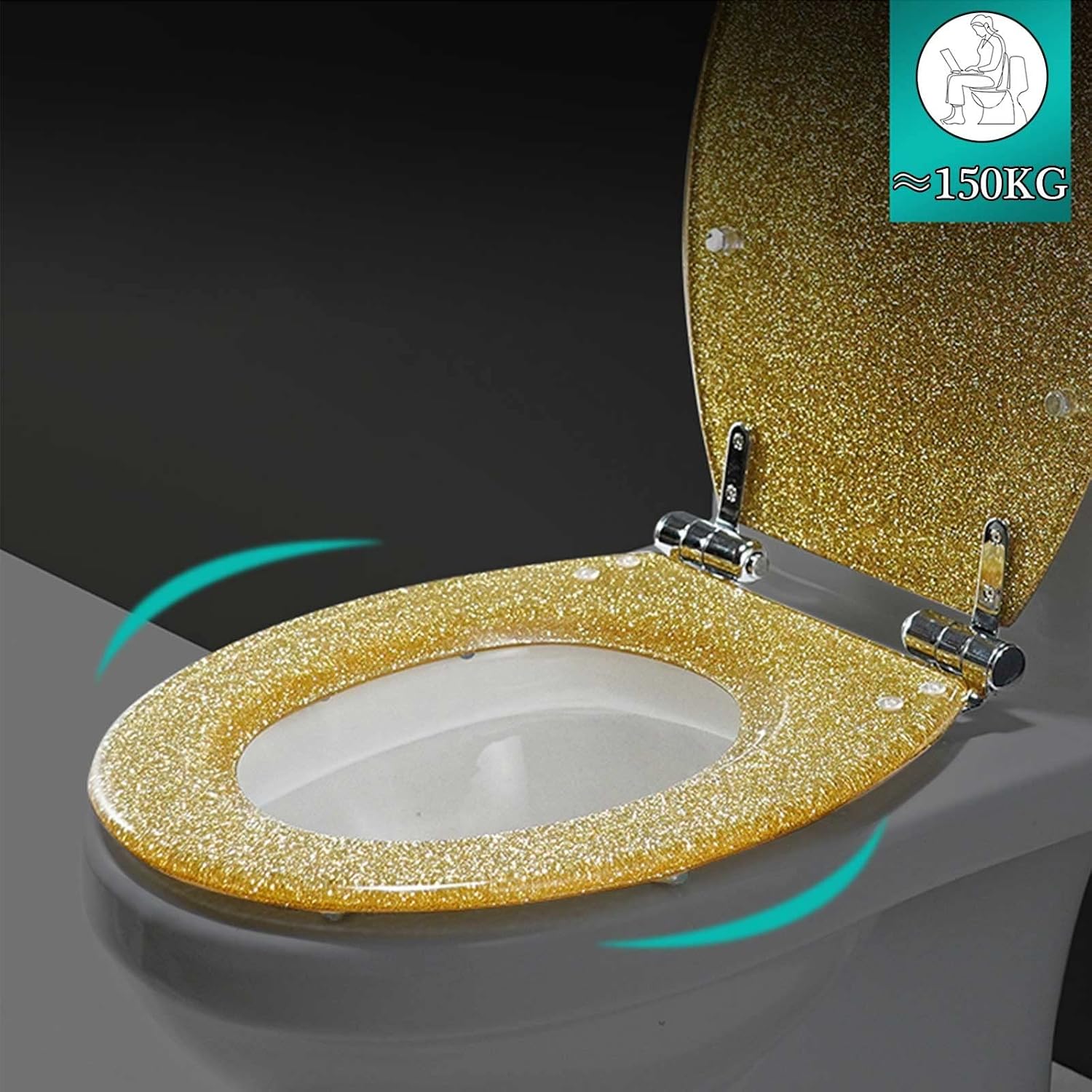 Toilet Seat Premium Glitter Toilet Seat, Bathroom Oval Shape Universal Toilet Seat with Soft Close and Quick Release, Adjustable Hinge for Easy Installation (One Color OneSize)