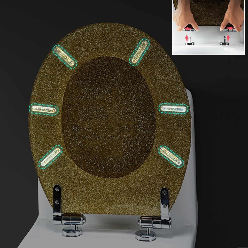 Toilet Seat Premium Glitter Toilet Seat, Bathroom Oval Shape Universal Toilet Seat with Soft Close and Quick Release, Adjustable Hinge for Easy Installation (One Color OneSize)