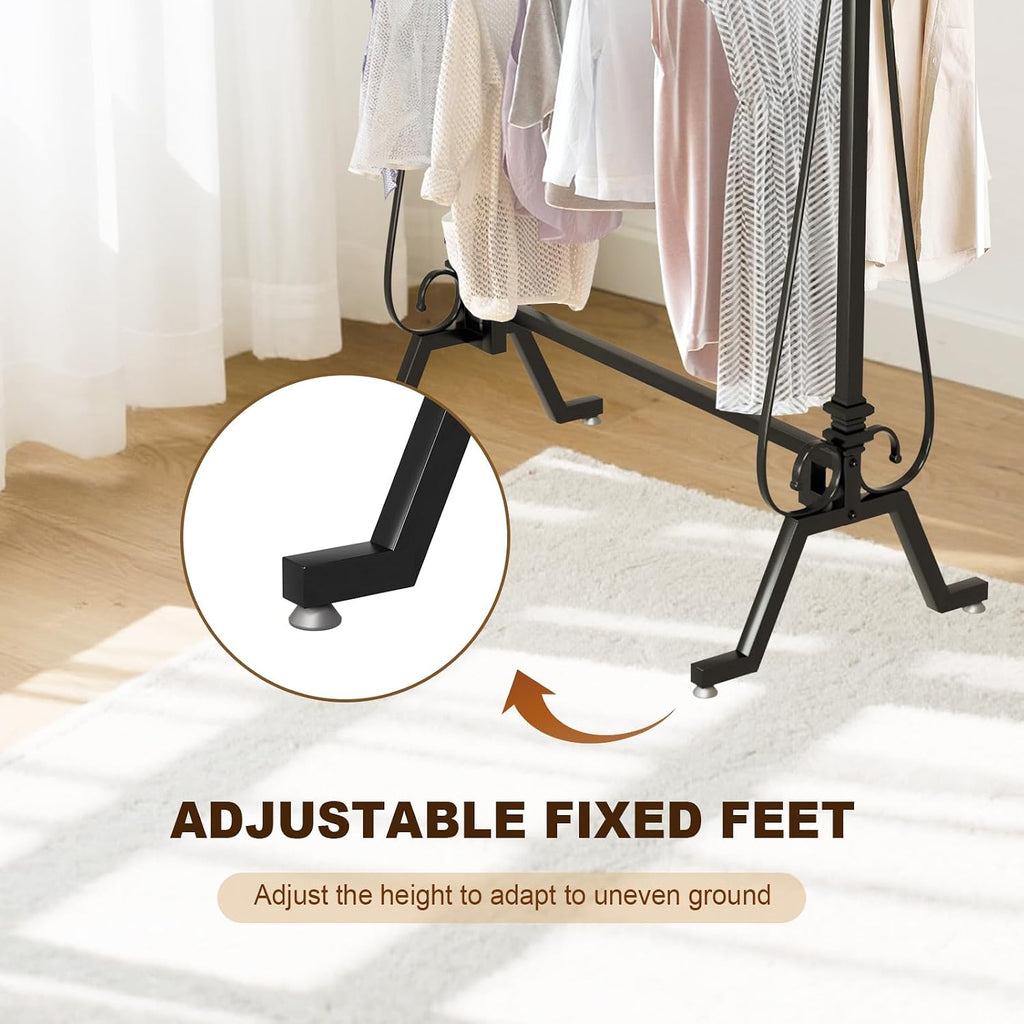 Round Garment Rack, Floor Standing Clothes Retail Display Stand, Oval Iron Clothing Rack with Wooden Topper, Suitable for Boutique Home Commercial Shop (White)
