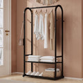 Freestanding Clothes Rack,Sturdy Metal Garment Racks for Hanging Clothes,Black Clothing Racks with bottom shelves & 6 Hooks,Multi-Functional Wardrobe Rack for Bedroom or Closet