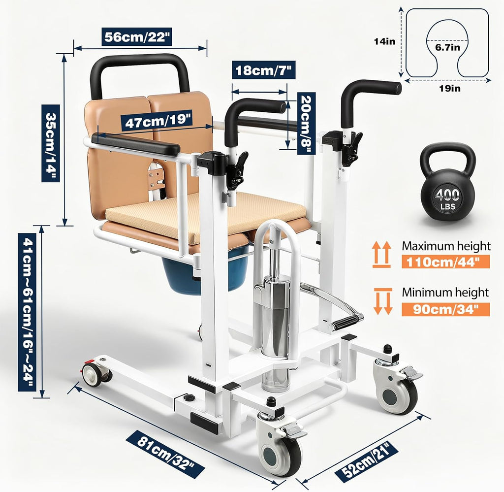 Patient Lift Transfer Chair - Heavy Duty Shower Commode Chair with Toilet Safety Frame (Dual C - Yellow)