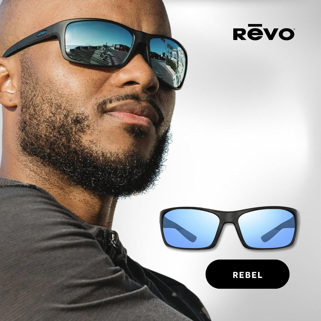 Revo Rebel 64MM Wraparound Rectangular Sunglasses For Men For Women + Bundle Leash + BUNDLE with ACCESSORY EYEWEAR
