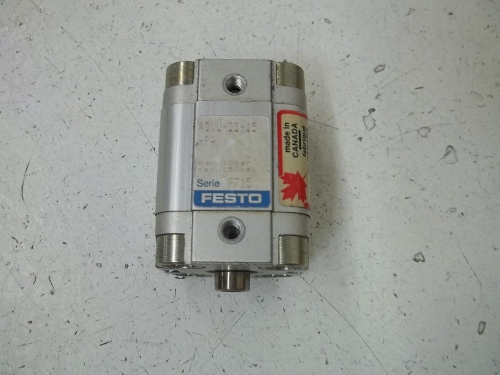 FESTO ADVU-25-15-P-A (156524), 1-10 BAR OPERATING PRESSURE, 15 MM STROKE, 25 MM BORE, COMPACT, DOUBLE-ACTING, ELASTIC CUSHIONING RINGS/PADS AT BOTH ENDS, M5 PNEUMATIC CONNECTION, PNEUMATIC CYLINDER, S