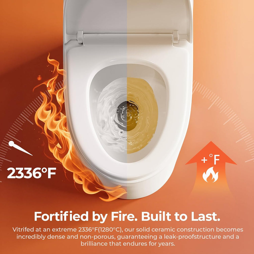 Standard One Piece Toilet with Powerful Flush, Dual Flush 0.87/1.45 GPF, Comfort Height Bathroom Toilet, Modern White Ceramic Commode with Soft-Close Seat and Lid, Easy-clean, 12' Rough-In