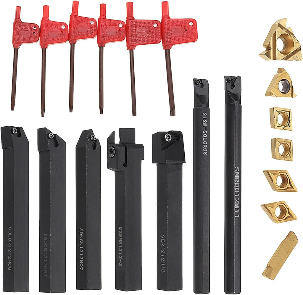 YFCDZVBH 7 Set Lathe Boring Bar Turning Tool Holder Set, with Carbide Inserts 12mm Shank 45HRC