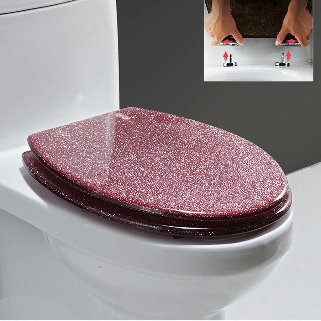 Sparkly Resin Toilet Seat, Oval Toilet Seat, Glitter Toilet Seat Thicken Toilet Seat, Slow Close Bathroom Toilet Lid(Pink)