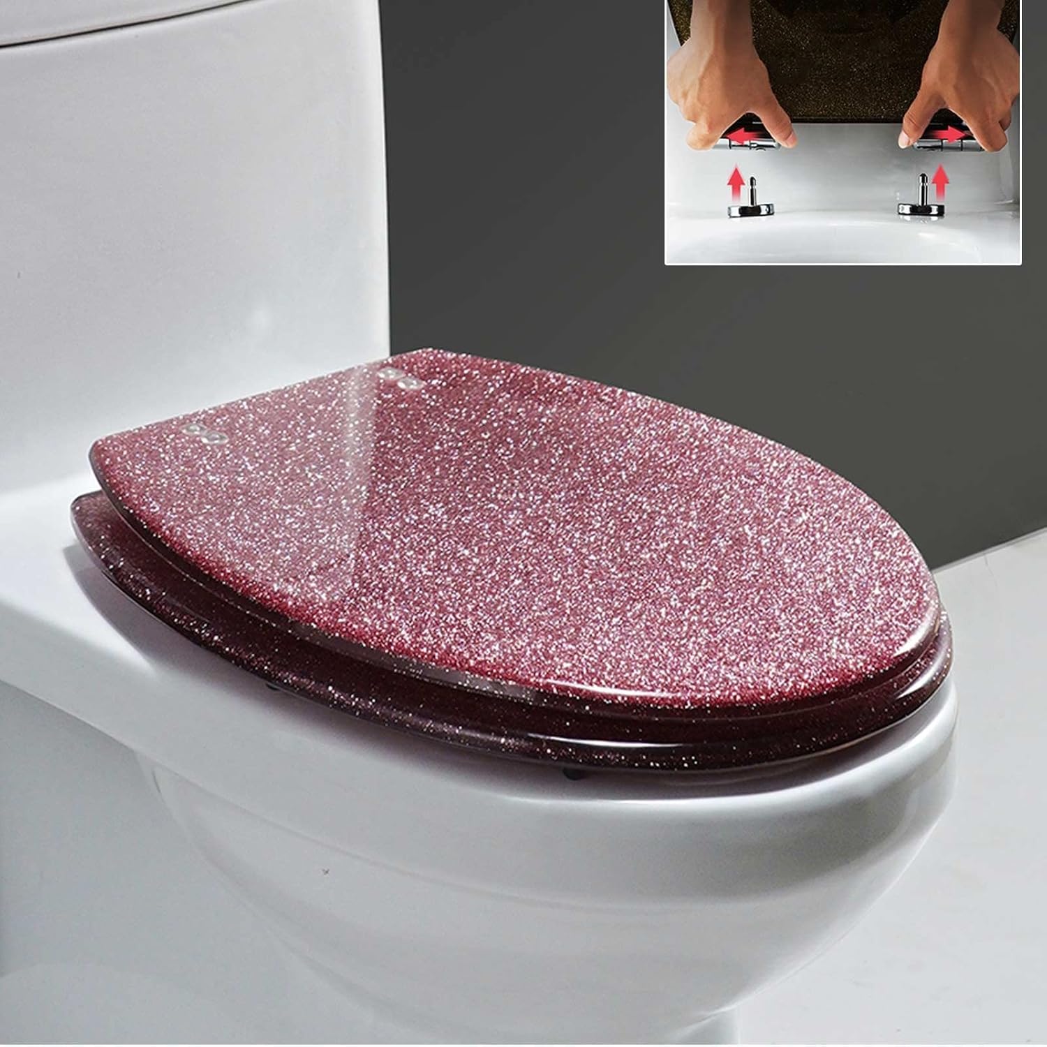 Sparkly Resin Toilet Seat, Oval Toilet Seat, Glitter Toilet Seat Thicken Toilet Seat, Slow Close Bathroom Toilet Lid(Pink)