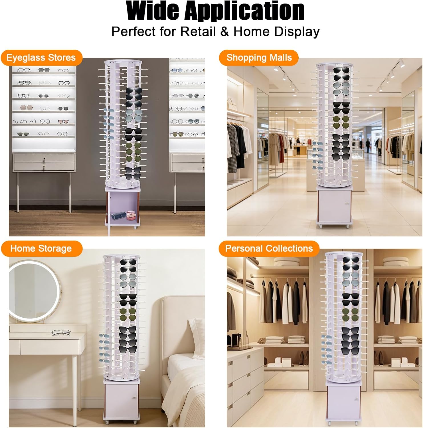 360° Rotating Wooden Sunglasses Display Stand for 108 Pairs - Stylish Organizer and Storage Rack for Retail, Optical Shops, Boutiques & Commercial Use