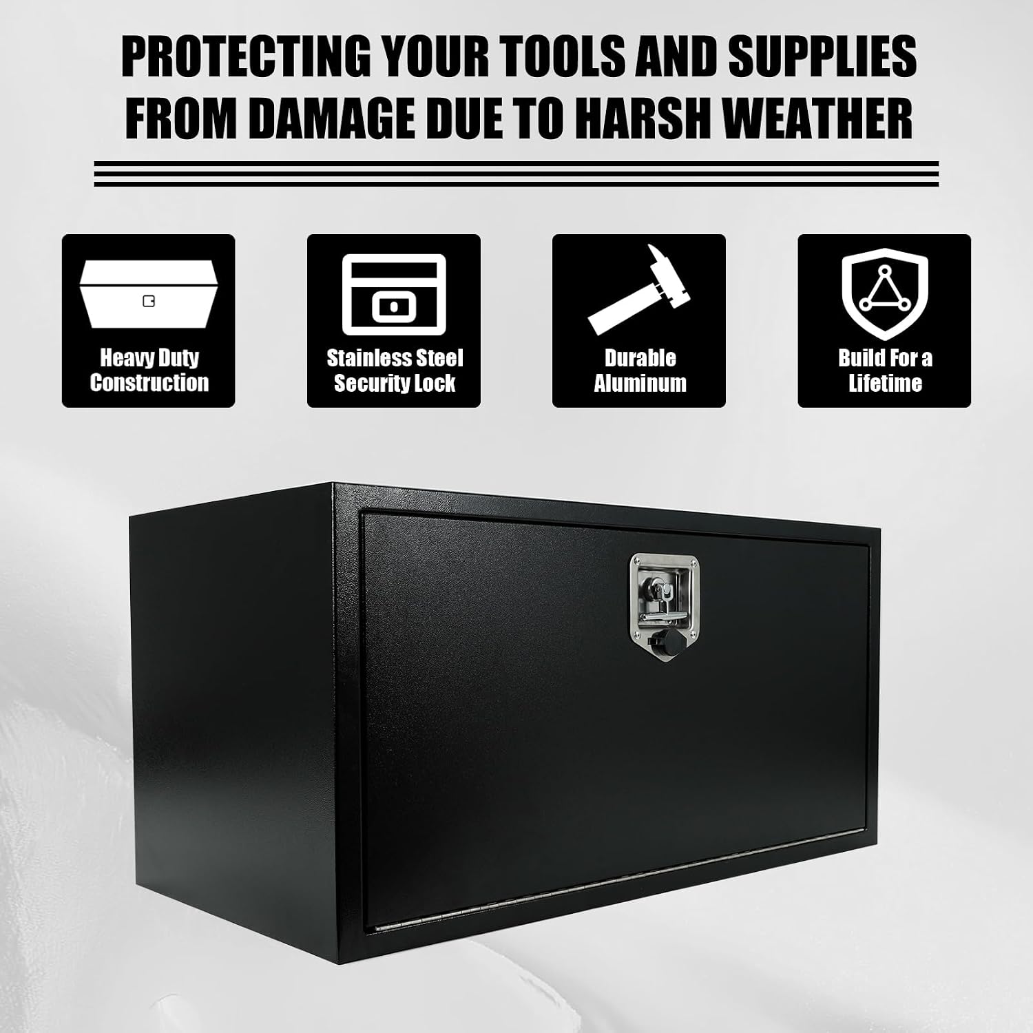 confote Black Steel Underbody Truck Tool Box with T-Handle Lock,Heavy Duty Truck Tool Box Truck Storage Organizer Tool Box Chest For Storage Smooth Surface,Waterproof-36'x 18'x 18' inch
