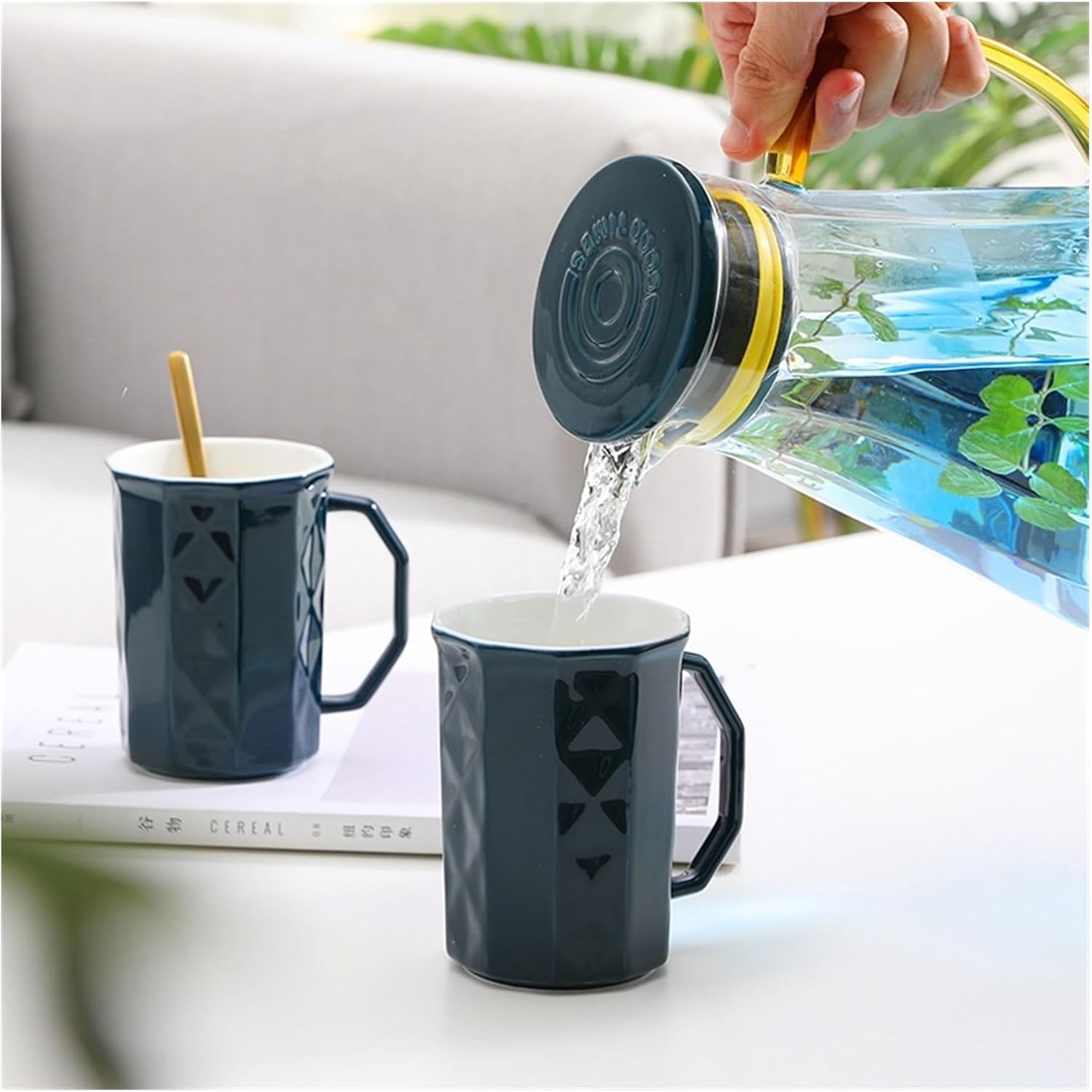 Beverage Serveware Ceramic water utensils gradient blue glass cold kettle teacup set household cups with storage rack combination Water Carafe