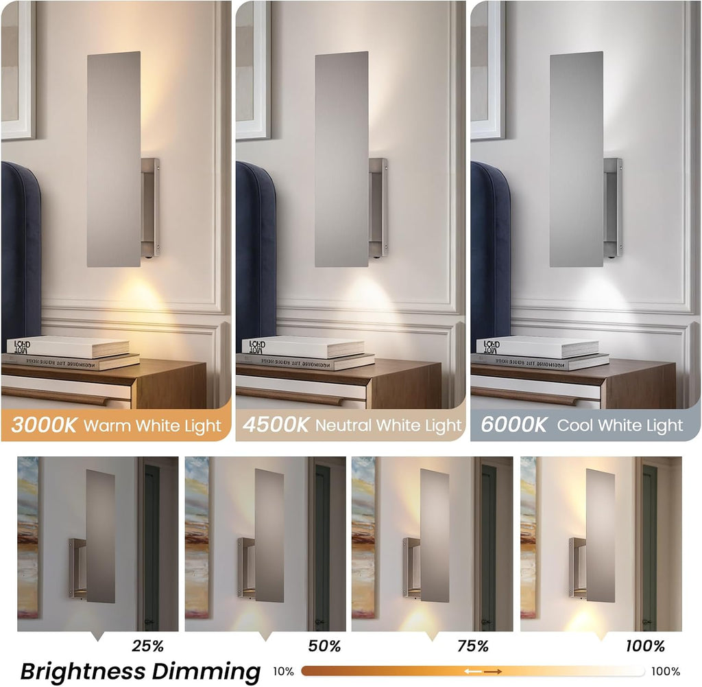 Brushed Nickel Battery Operated Wall Sconces Set of Two,Dimmable Wireless Battery Wall Sconce with Remote,USB Rechargeable LED Wall Lights for Living Room Bedroom Hallway (Brushed Nickel)