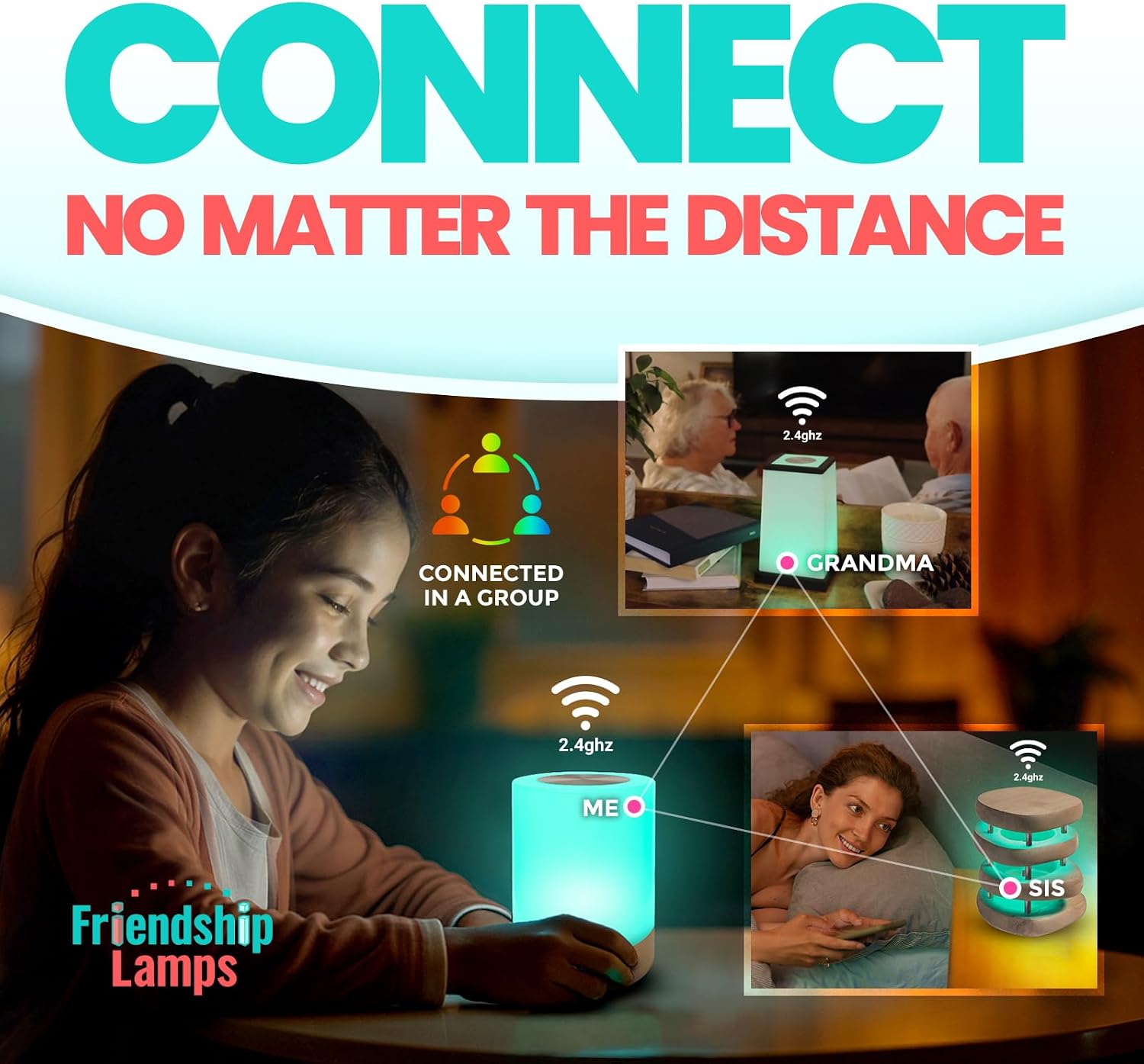 Friendship Lamp Lumi by Filimin - Best Friend WiFi Touch Lamp Real Beech Wood LED Light for Long-Distance Connection, Relationship, Friendship, Gifts, Couples, App Setup - No Subscription Set of 6