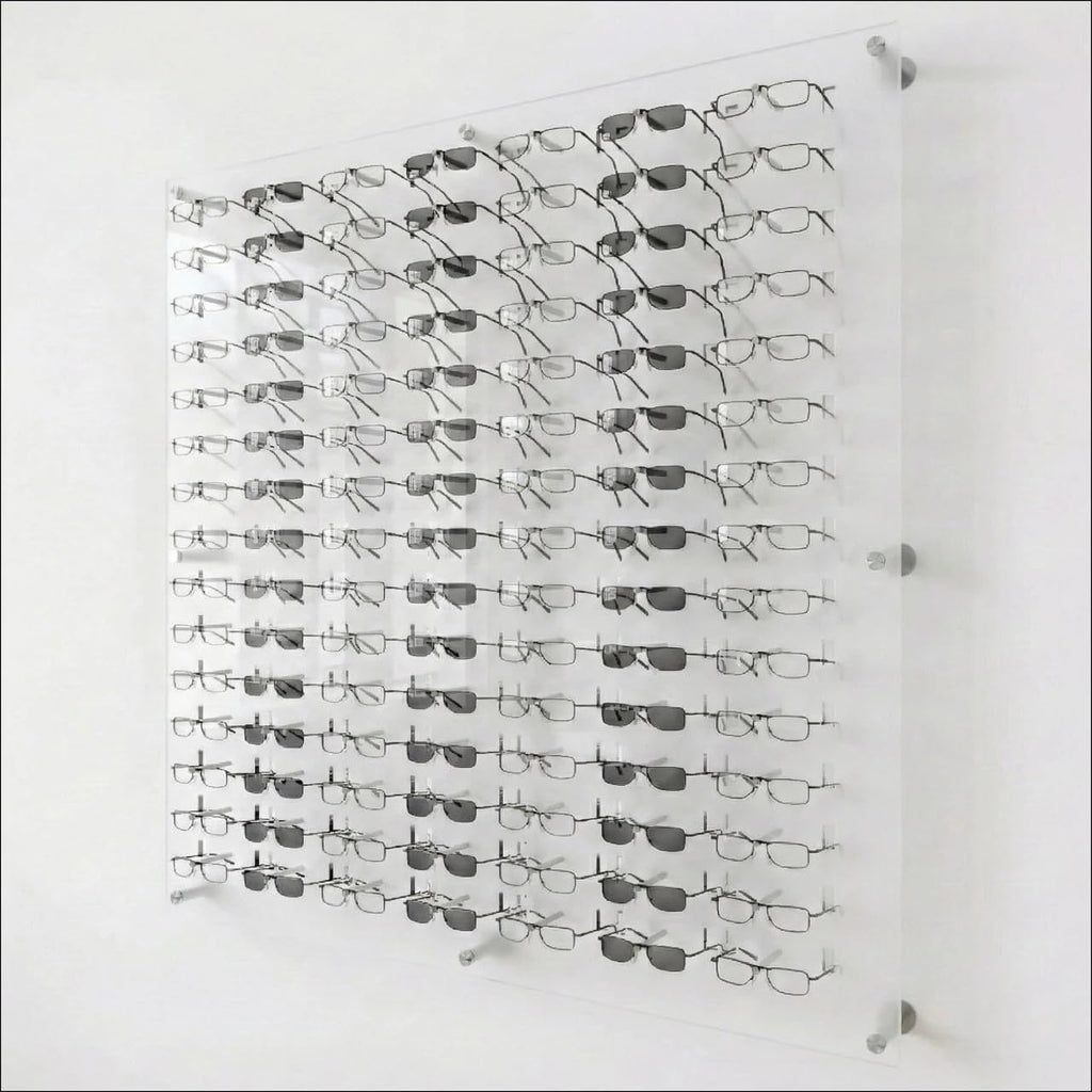 Optical Display for 105 Eyewear Frames - Wall Mount Acrylic Eyewear or Sunglass Display Package in Frosted White for 105 Frames– 47.5' (H) X 47.5' (W)