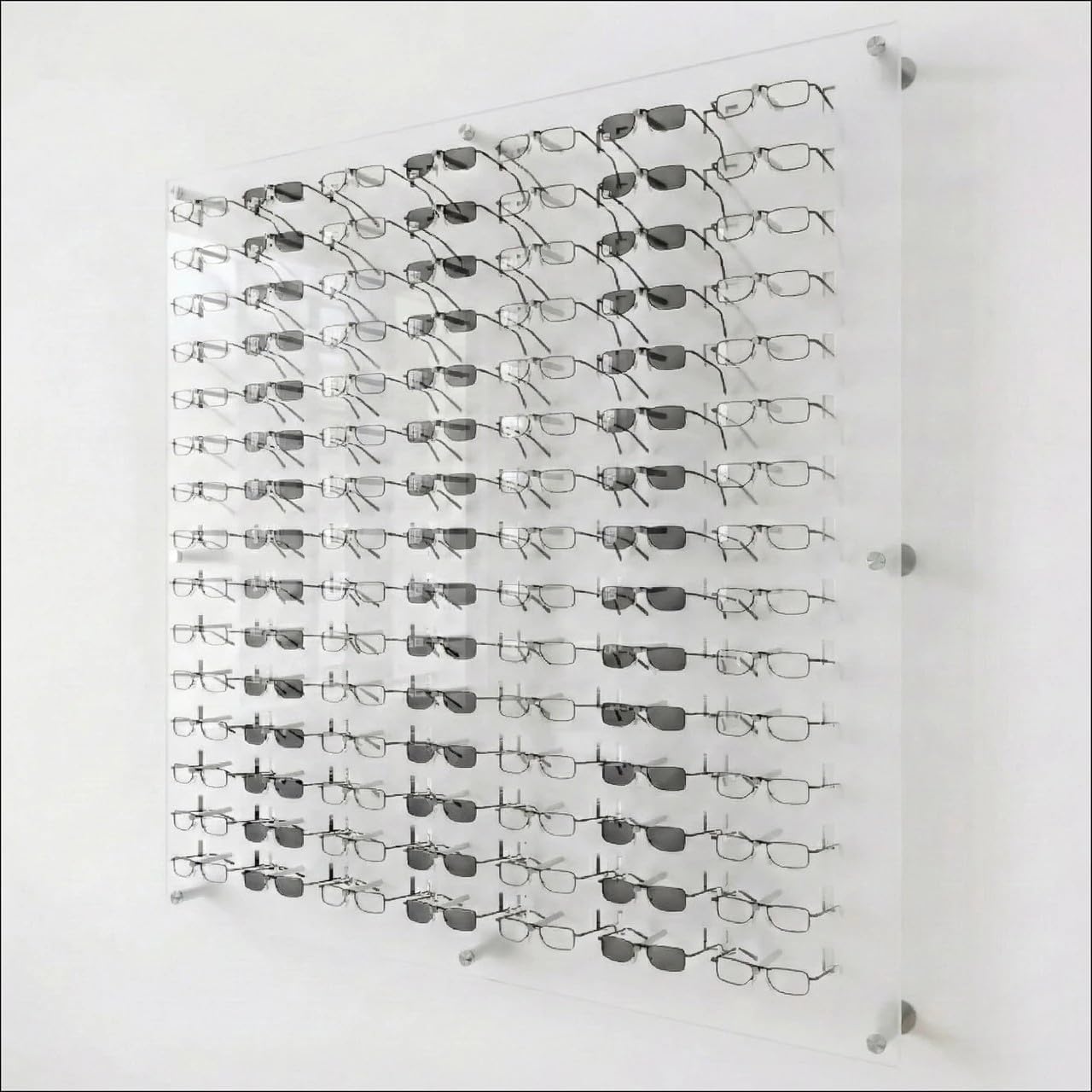 Optical Display for 105 Eyewear Frames - Wall Mount Acrylic Eyewear or Sunglass Display Package in Frosted White for 105 Frames– 47.5' (H) X 47.5' (W)