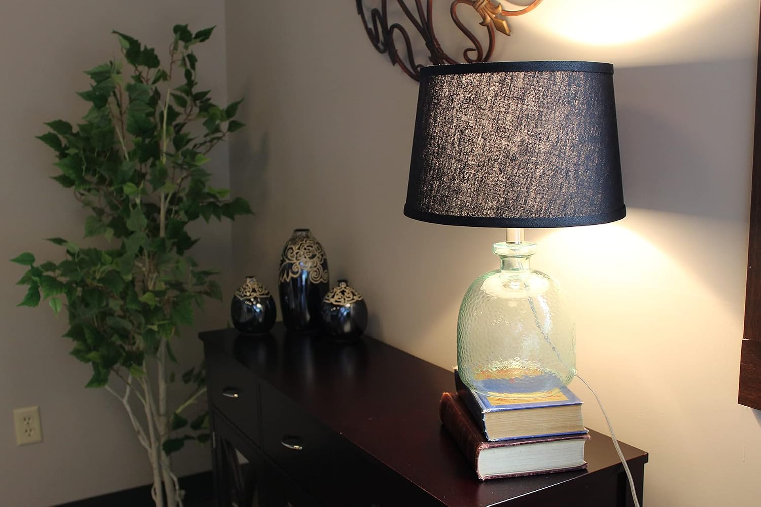 FenchelShades.com Set of 2 Lampshades 10' Top Diameter x 12' Bottom Diameter x 8' Slant Height with Washer (Spider) Attachment. Attaches to Lamps with an existing Harp (not included) (Designer Black)