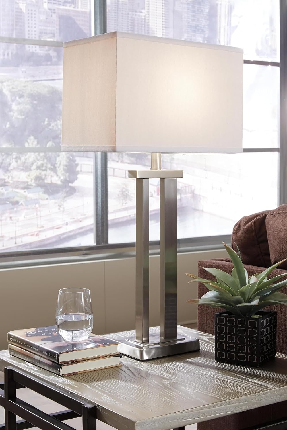 Signature Design by Ashley Aniela Minimalist Table Lamp, 2 Count Lamps, 29.5', Silver Finish