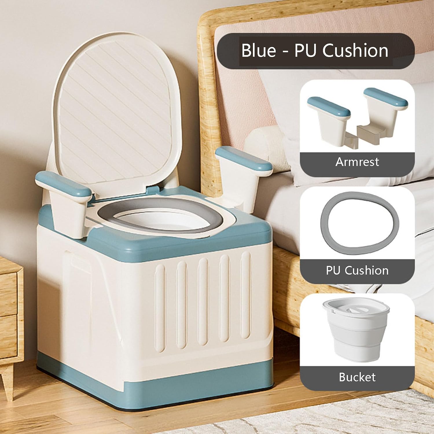 Raised Toilet Seat with Handles, Elevated Handicap Toilet Seat Riser for Seniors with Soft Padded, Height Adjustable, Stand Alone Toilet Safety Frame, Fit Any Toilet, PP Material