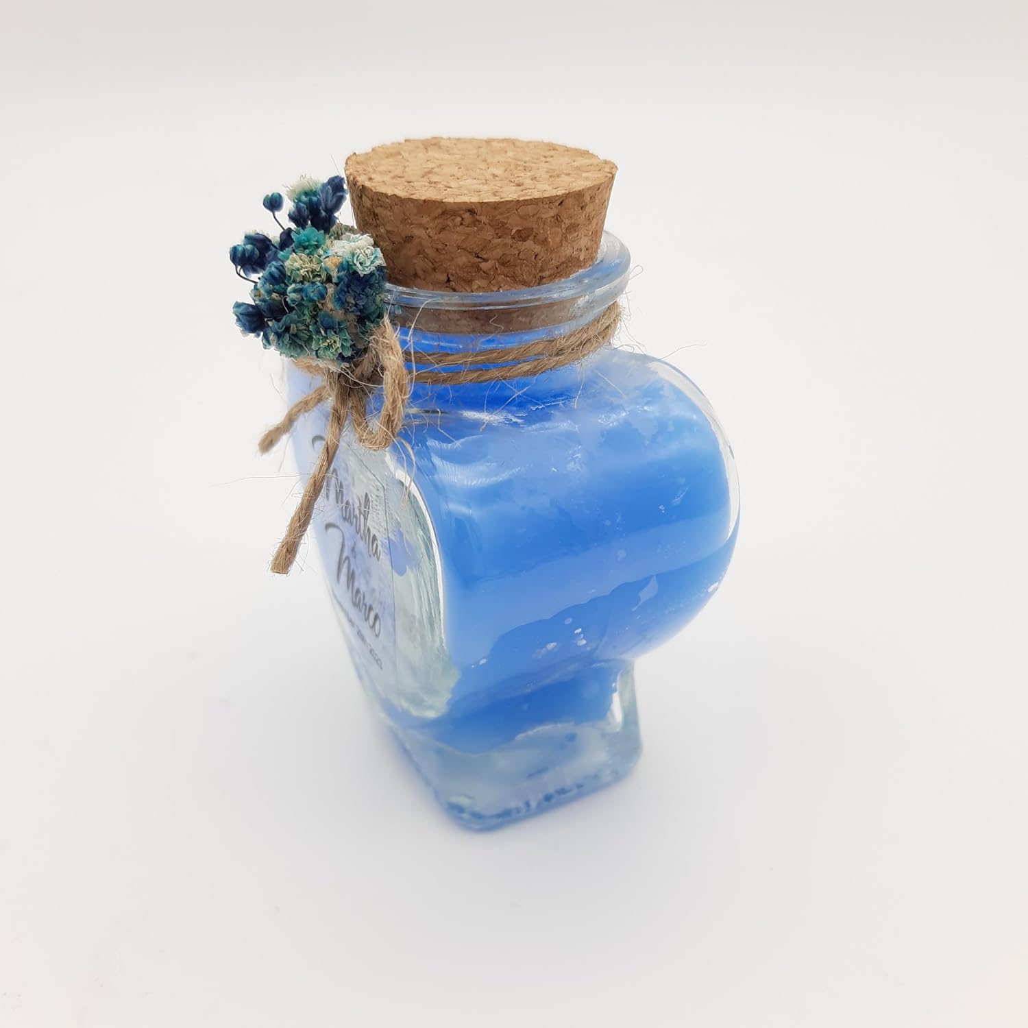 Wedding Favor guest Bulk, Set of Heart Glass Candle Party with custom sticker and dried flowers Bridal Party, Baby shower gifts (Blue Heart Glass, Set of 50)