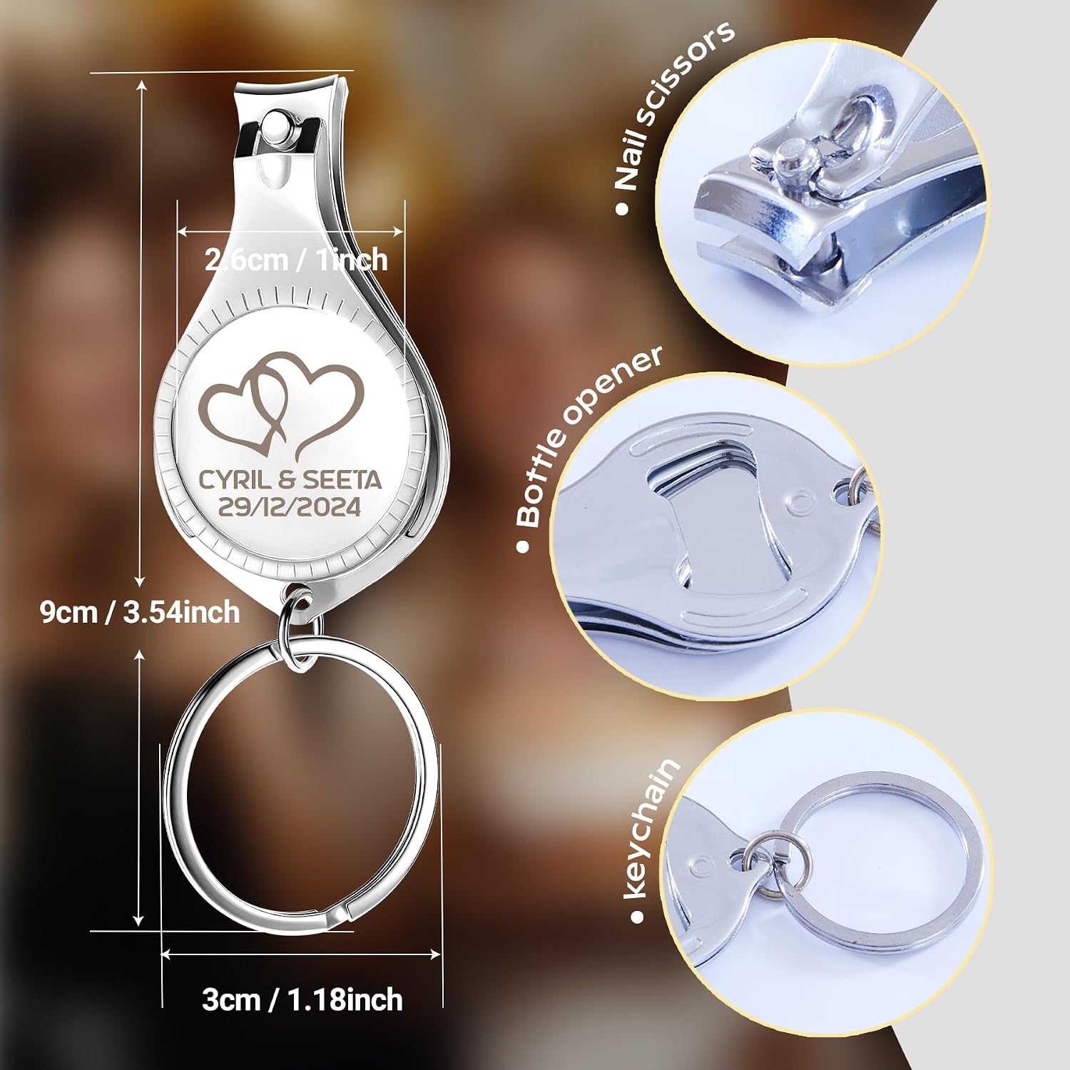 100pcs-Personalized 4 in 1 Multi Function Bottle Opener, Nail Clipper, Wedding Favors Brewery, Private Customized, Sliver, Multitool Gifts for Men