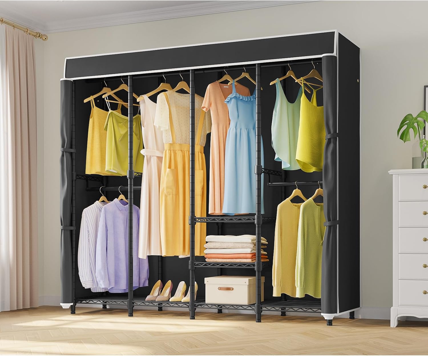 VIPEK V40C Medium Covered Clothes Rack, Freestanding Clothing Rack with Black Oxford Fabric Cover for Hanging Clothes, Adjustable Portable Closet Wardrobe for Bedroom & Walk-in Closet, Max Load 900LBS