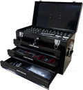 Four layer steel strip, 439 parts and 3 drawer toolboxes, upgraded metal lock safety, practical storage tray to meet the needs of mechanical processing and maintenance