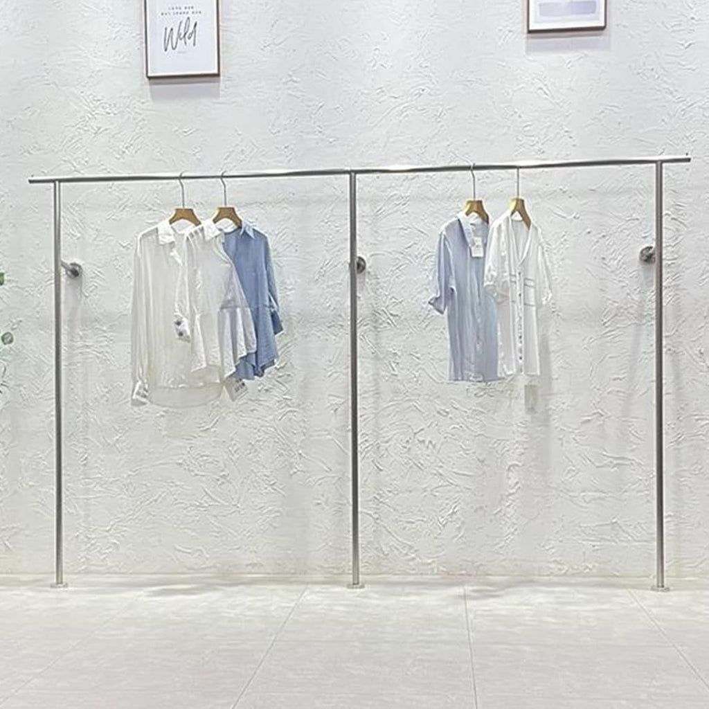 Clothing Store Display Stand Garment Rack, Commercial Clothes Shelves Retail Silver Coat Racks, Heavy Duty Hanging Rod Hangers Industrial Pipe Closet Organizer, Creative（300CM×160CM）