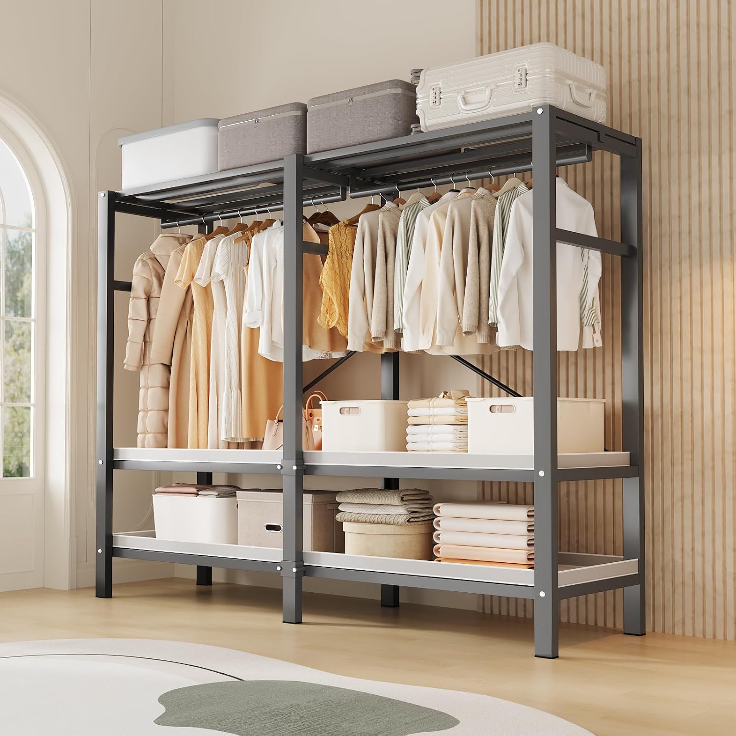 49.2in Heavy Duty Portable Closet with Cover, 1500lbs Foldable Covered Metal Clothing Wardrobe Closet System, Heavy Duty Garment Rack for Hanging Clothes, for Bedroom, Apartment, Rental Property,Blue