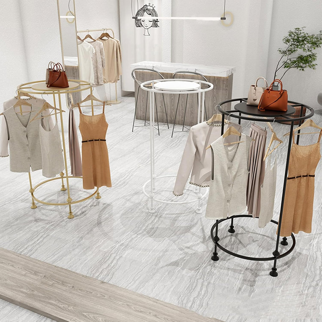 Round Garment Display Retail Rack, Floor-Standing Round Clothes Hanging Rack, Clothing Racks with Topper, Multi-Purpose Clothing Organizer for Boutique Retail Store Laundry Home