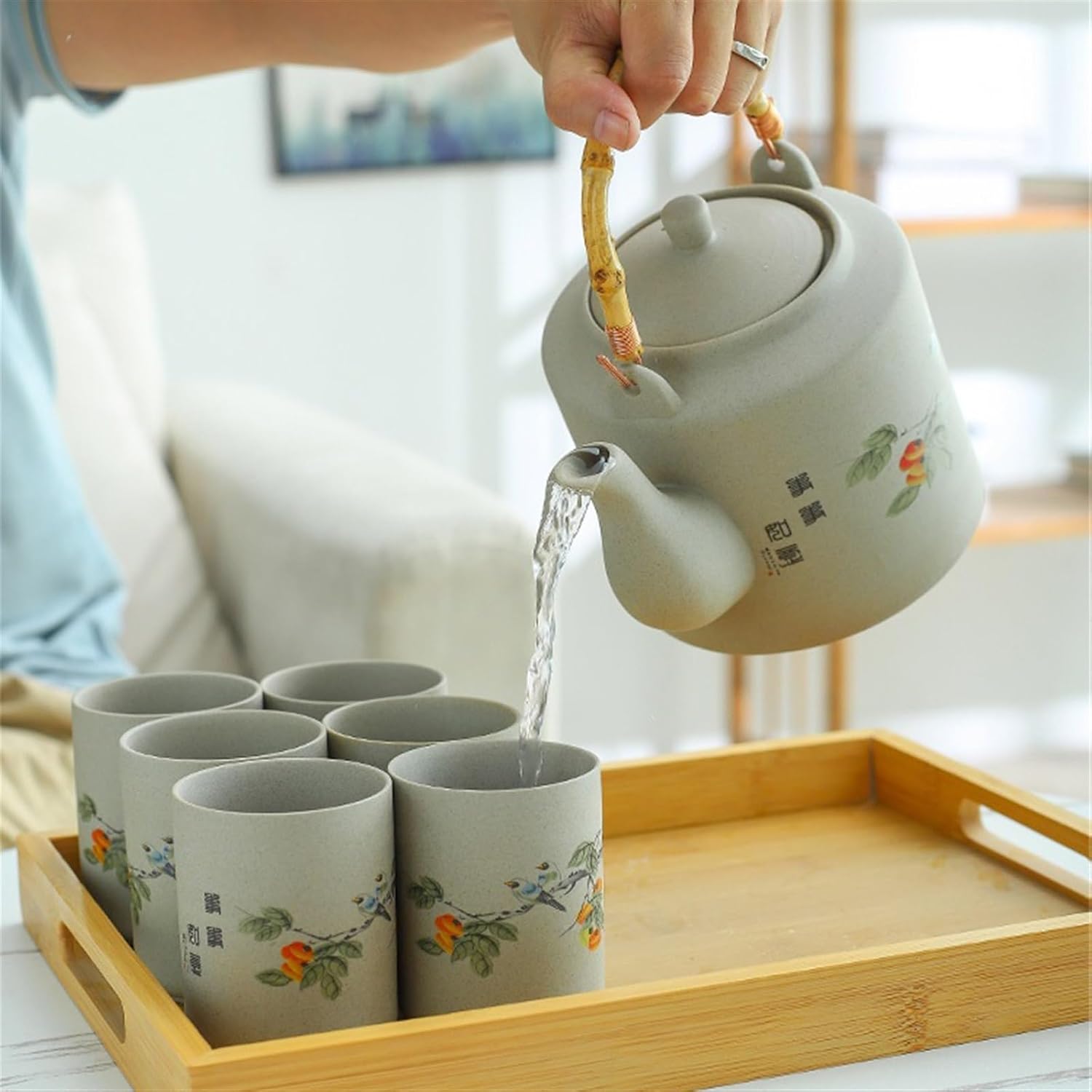 Beverage Serveware Large-capacity lifting beam tea set complete set of one pot and six cups Chinese restaurant kettle and cups for home use Water Carafe