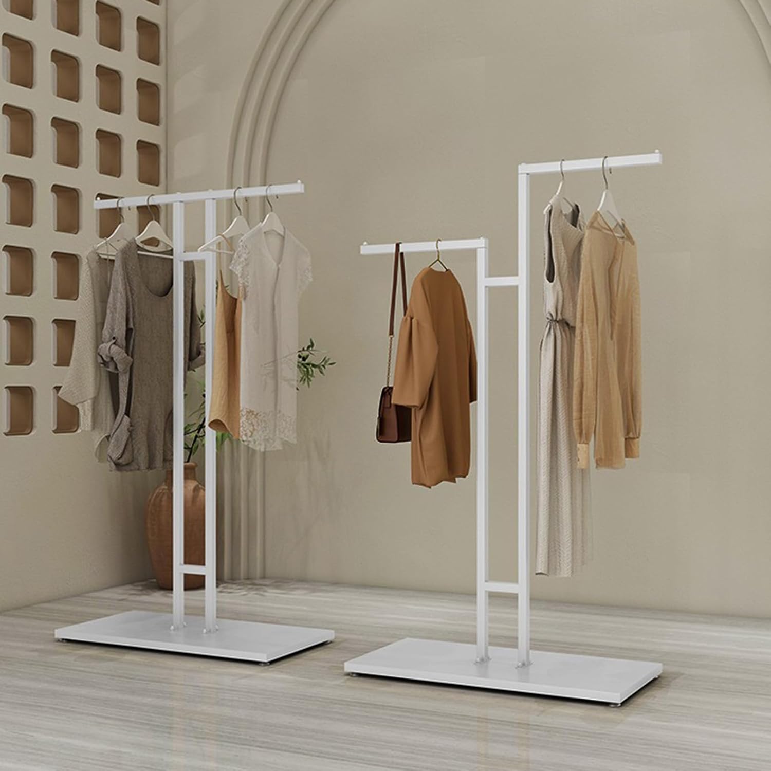 2 Way Clothing Rack with Straight Arms,Heavy Duty Clothes Rack Garment Rack Modern Retail Storage Display Rack,Commercial Grade Nakajima Clothes Rack,Floor-Standing Double Hanging Rods shirt Hangers