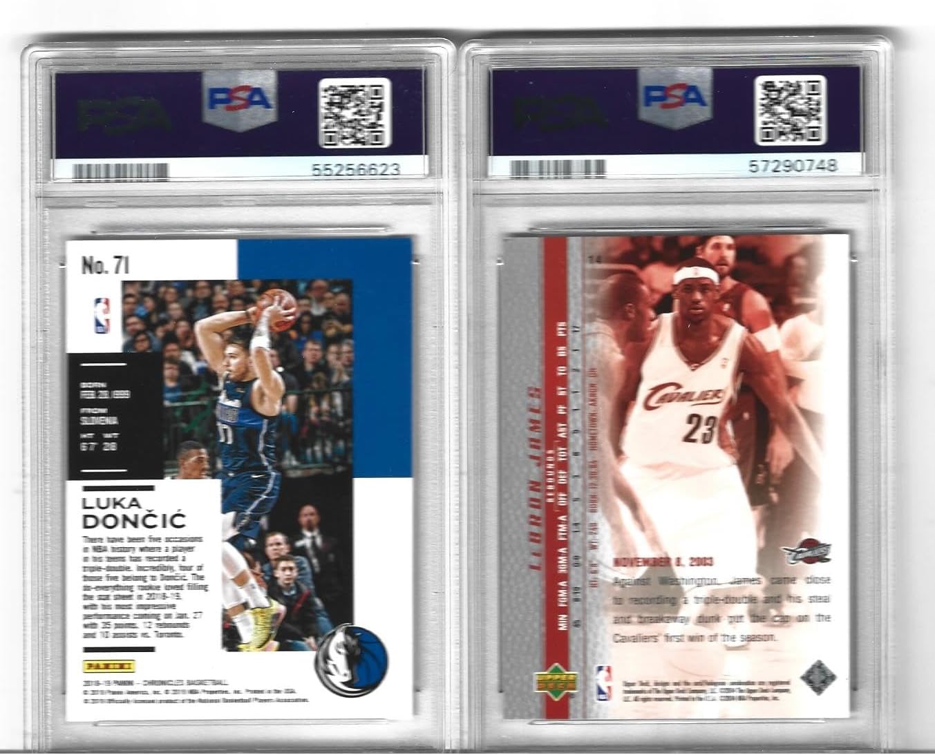 Graded Psa Mint 9 Lebron James & Luka Doncic 2 Card Basketball Rookie Lot Lakers Superstar Players! You Will Receive Both Cards
