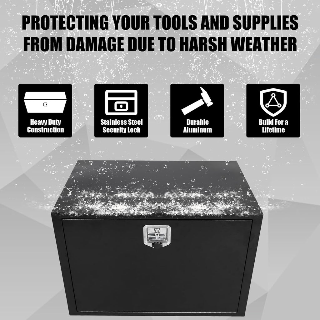 Confote Black Steel Underbody Truck Tool Box with T-Handle Lock, Heavy Duty Truck Storage Organizer - Waterproof, 36' x 23' x 23' inch