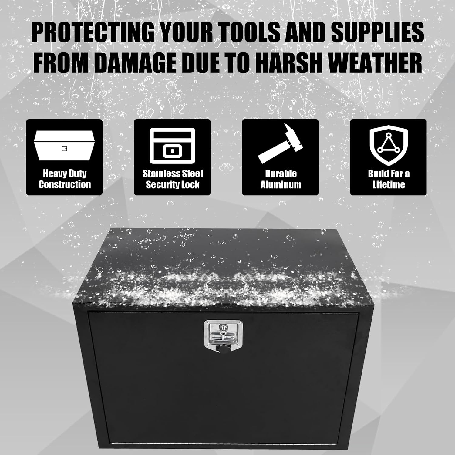 Confote Black Steel Underbody Truck Tool Box with T-Handle Lock, Heavy Duty Truck Storage Organizer - Waterproof, 36' x 23' x 23' inch