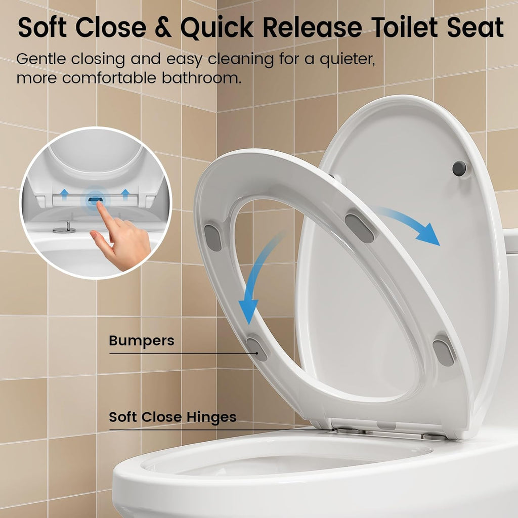 SOTOMO K-0351DF Elongated One Piece Toilet, ADA Comfort Seat Height 17.2', Dual Flush 1.1/1.6 GPF Compact Toilet, Soft-Close Seat, 12' Rough-In, MAP 1000g for Bathrooms, Modern White Skirted Toilet