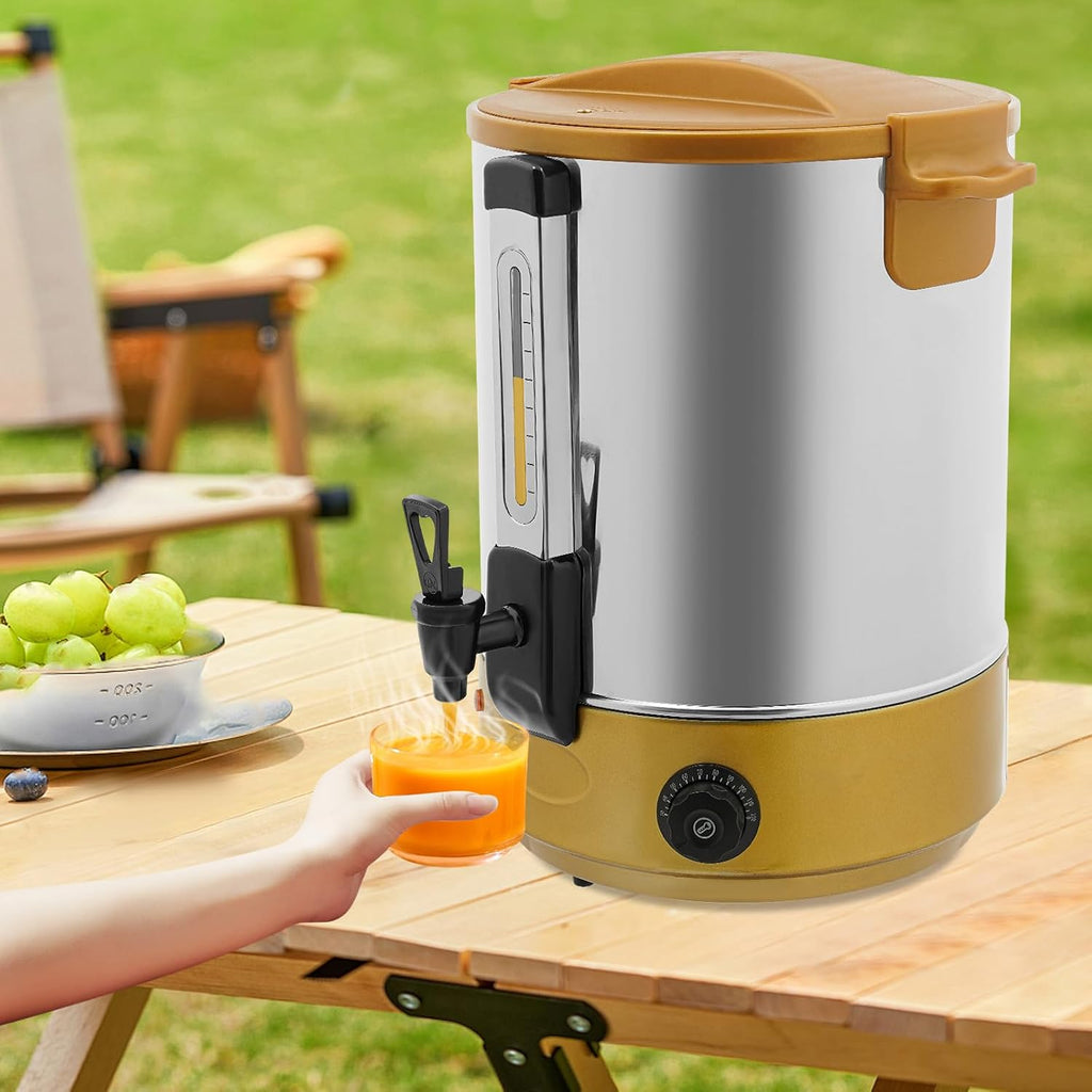 100-Cup Commercial Grade Stainless Steel Percolate Coffee Maker Hot Water Urn for Catering, Hot Water Dispenser 5 Gallons, Large Capacity Heated Beverage Dispenser for Party, Event, Camping, 19L, Gold