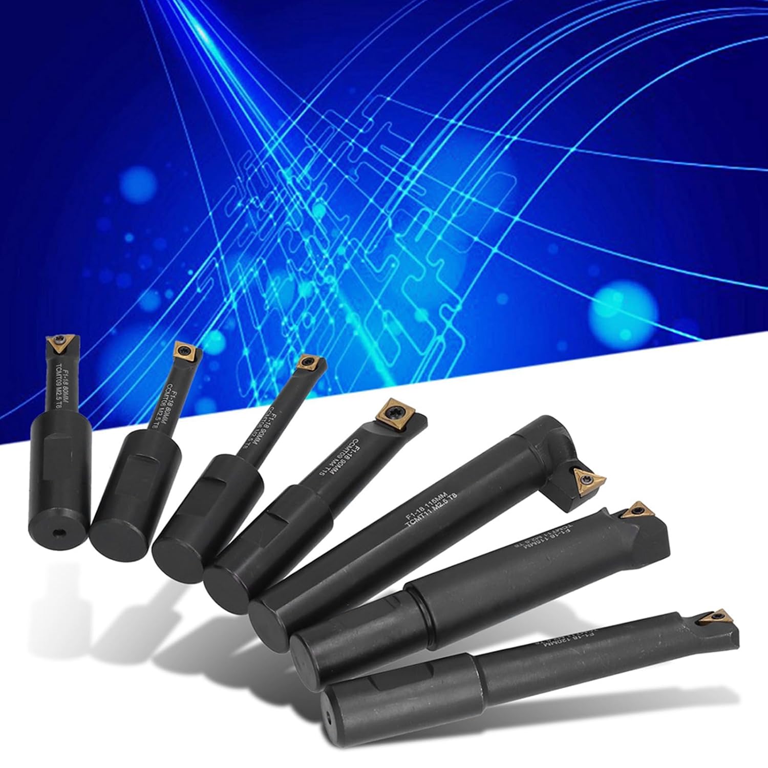 7Pcs Boring Bar Set, 18mm Round Shank Indexable Cemented Carbide Tipped Bars, Turning Bar Holder Set for Turning Inner Holes, Reaming