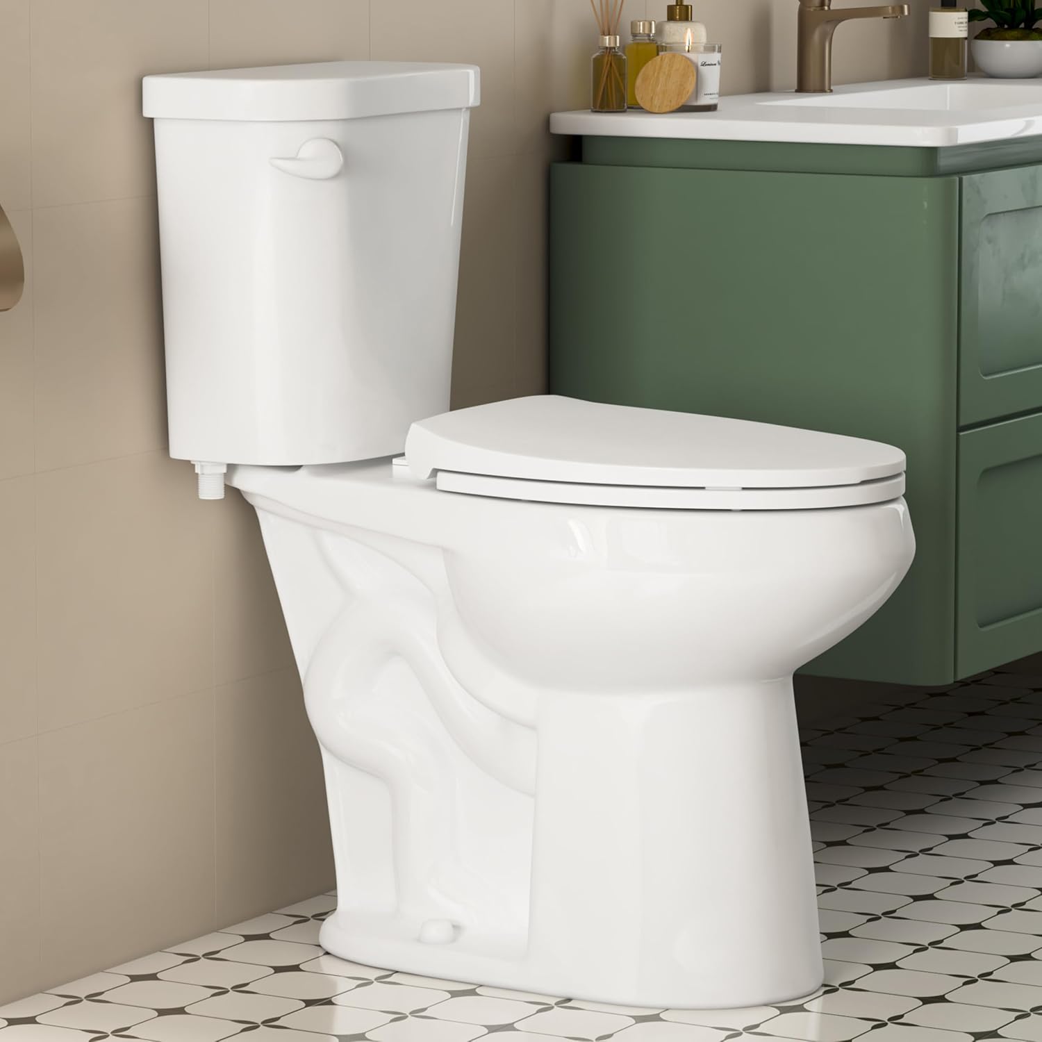 Eridanus Tall Two Piece Toilet, ADA Compliant Chair Height 19.7', Elongated Toilets Bowl 19' with Soft Close Seat, Single Flush 1.28 GPF Powerful Siphon, 12' Rough-In Floor Mounted Commode for Seniors