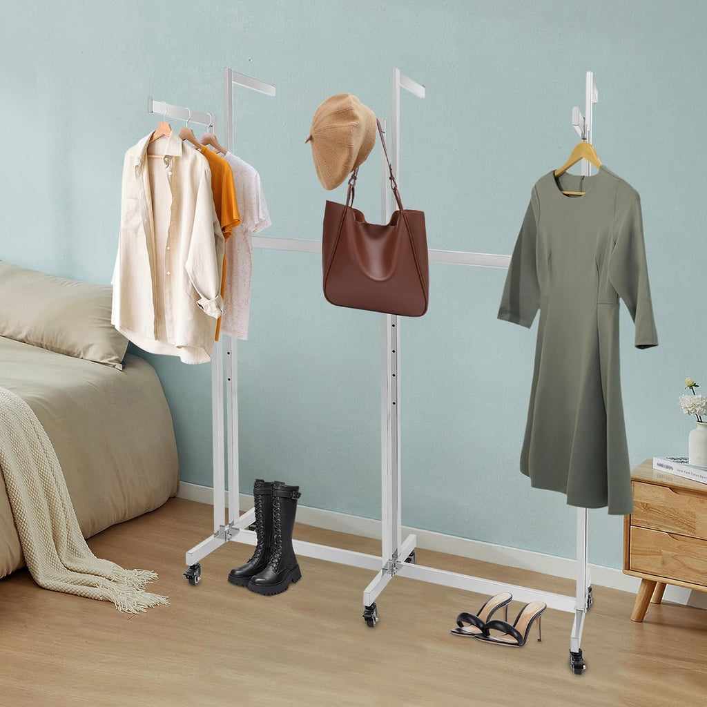 Clothing Display Racks for Retail, Retail Display Racks With Wheels, Floor Standing Metal Garment Rack for Hanging Clothes, Retail Store, Bedroom, Laundry Room. (Silver)
