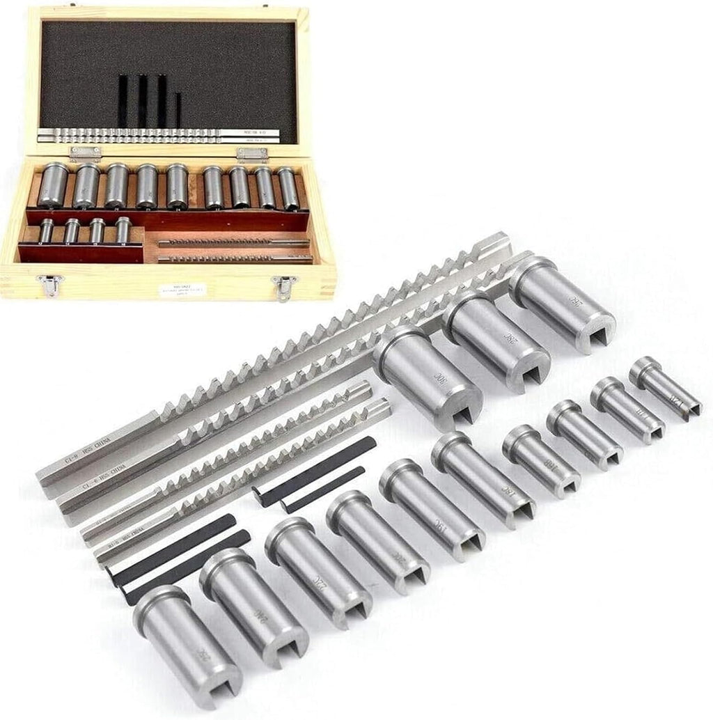 PUCHEN Metal Lathe Wood Splitting Drill Bit Keyway Broach Kit, 22 Pieces Keyway Broach Set with Collar, Shim Sets in Equipped Box, High Speed Steel Material, Industrial Tools, PUCHEN1234