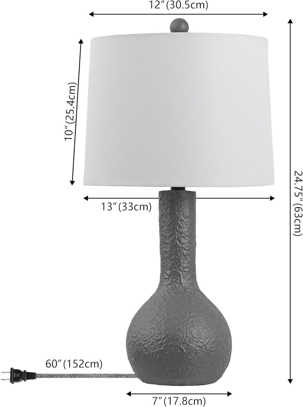 JONATHAN Y 24.75' Gray Modern Table Lamp Set of 2 for Bedroom, Scandinavian Textured Gourd Lamps for Living Room, White Linen Shade, LED Bulbs Included (JYL9207B-SET2)