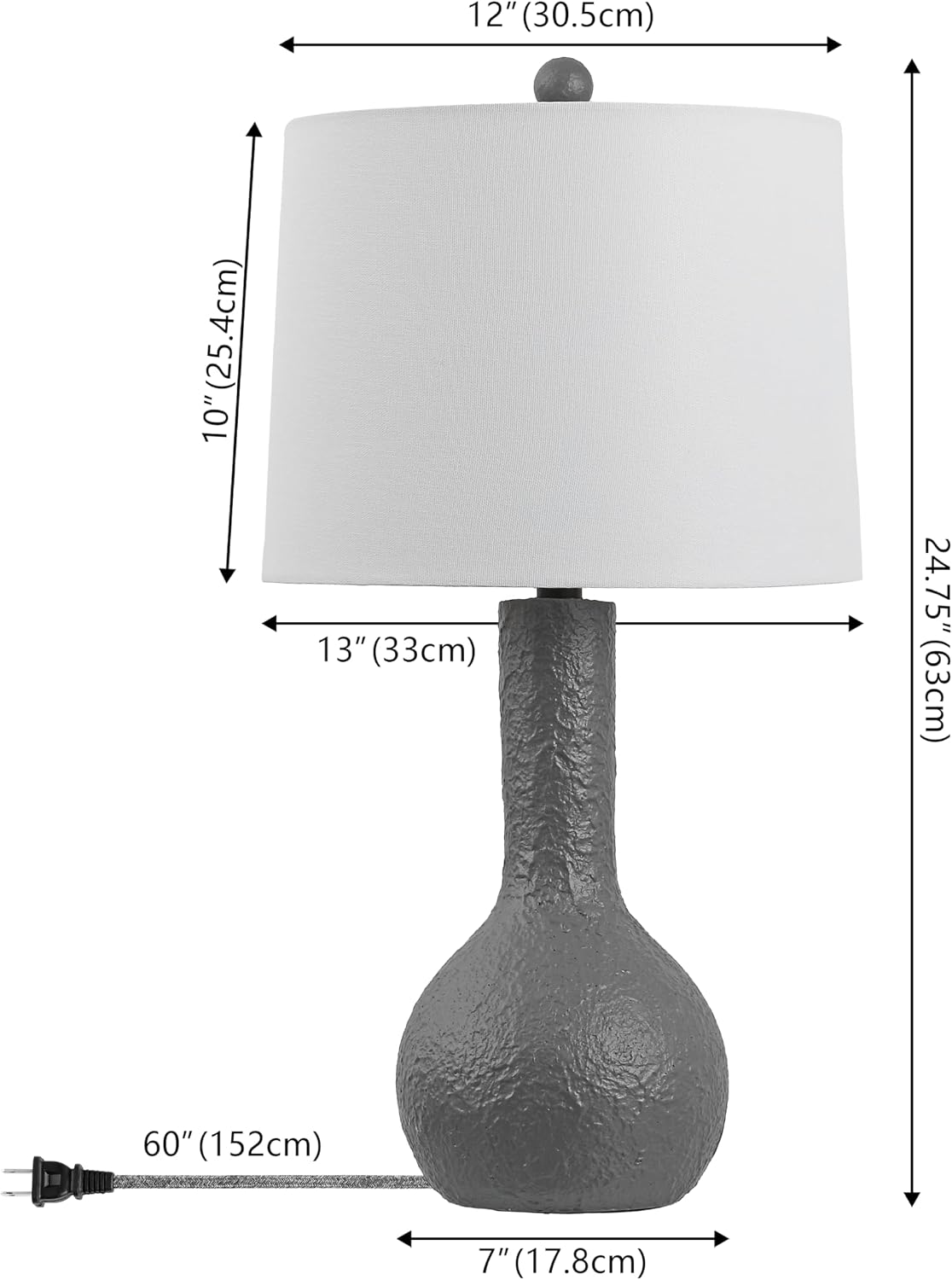 JONATHAN Y 24.75' Gray Modern Table Lamp Set of 2 for Bedroom, Scandinavian Textured Gourd Lamps for Living Room, White Linen Shade, LED Bulbs Included (JYL9207B-SET2)