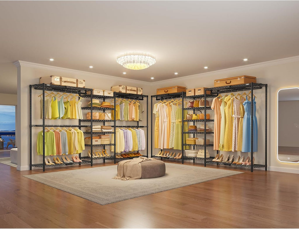 VIPEK X3 Plus Large Expandable Closet Rack Adjustable from 5'10' to 8'8' with Extendable Shelves and Hanger Rods, Freestanding Clothing Racks Modular Closet Systems Wardrobe, Max Load 1360LBS, Black