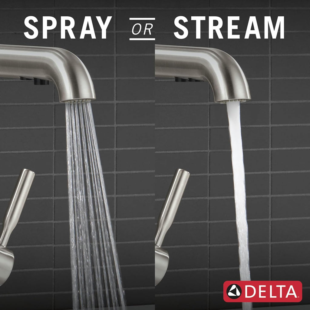 Delta Almari Brushed Nickel Kitchen Faucet with Pull-Out Sprayer, Modern Single Hole Kitchen Sink Faucet, Single Handle, Stainless 16943-SS-DST