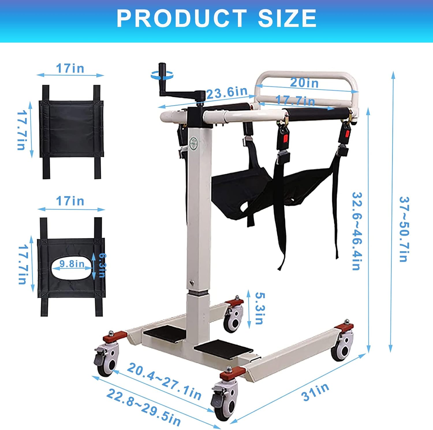 Patient Lift Wheelchair for Home, Portable Patient Lift Transfer Chair, Shower Chair with Wheels Portable Toilets Seat Transfer Aid, Lift Wheelchair for Home (Basic Backrest)