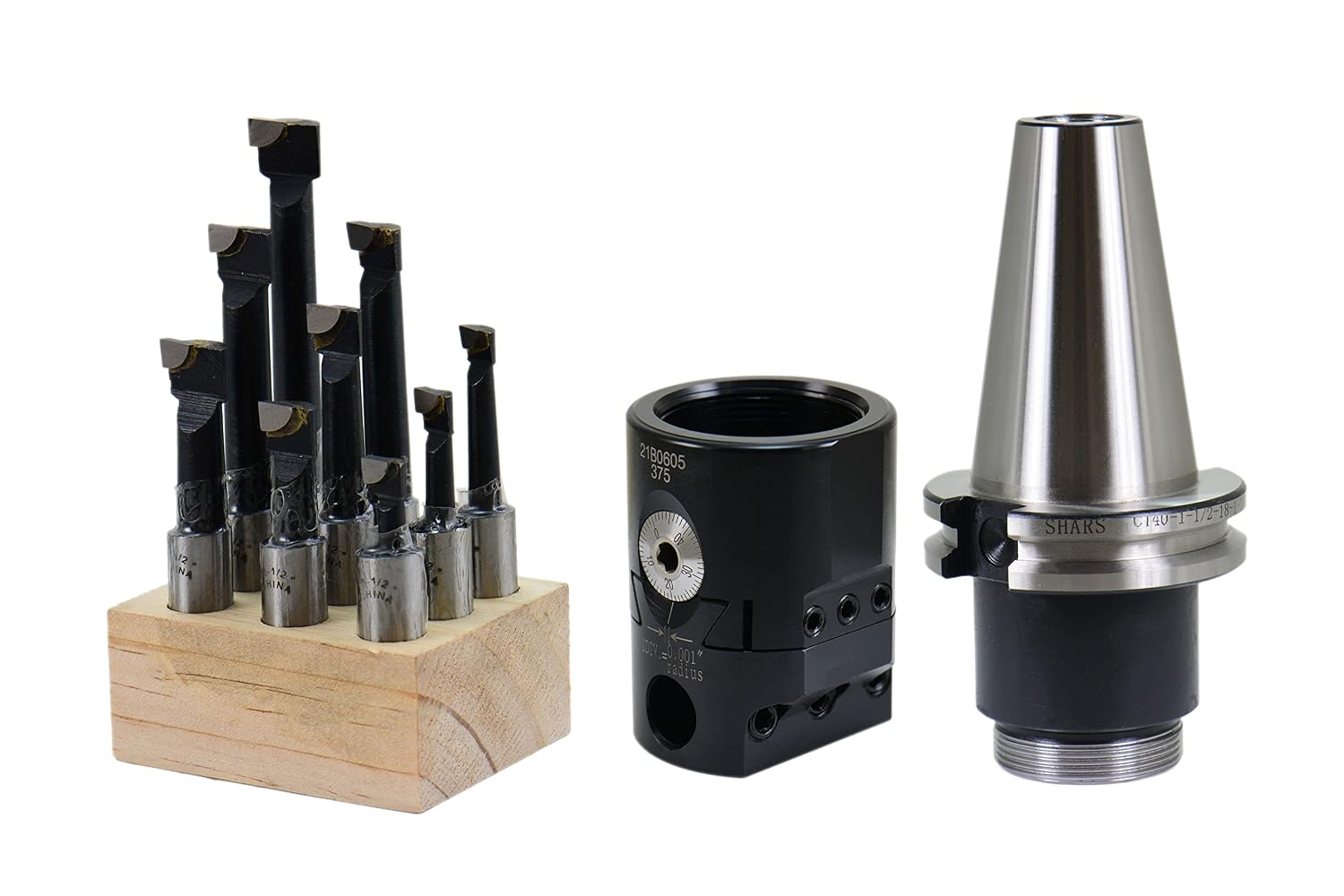 Shars 2' Boring Head with CAT40 Shank + 9 Pcs 1/2' C6 Carbide Boring Bar Set 202-8042+202-8017+404-7120 M