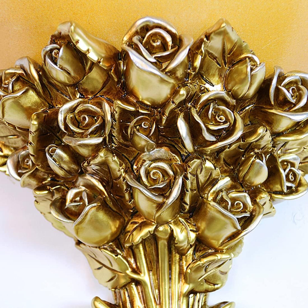 Vintage Wall Sconce Roses 1-Light Antique Gold Wall Sconce with Frosted Glass Shade, Unique Resin Golden Flower Style Mid Century Modern Wall Light for Living Room Hallway Bedroom