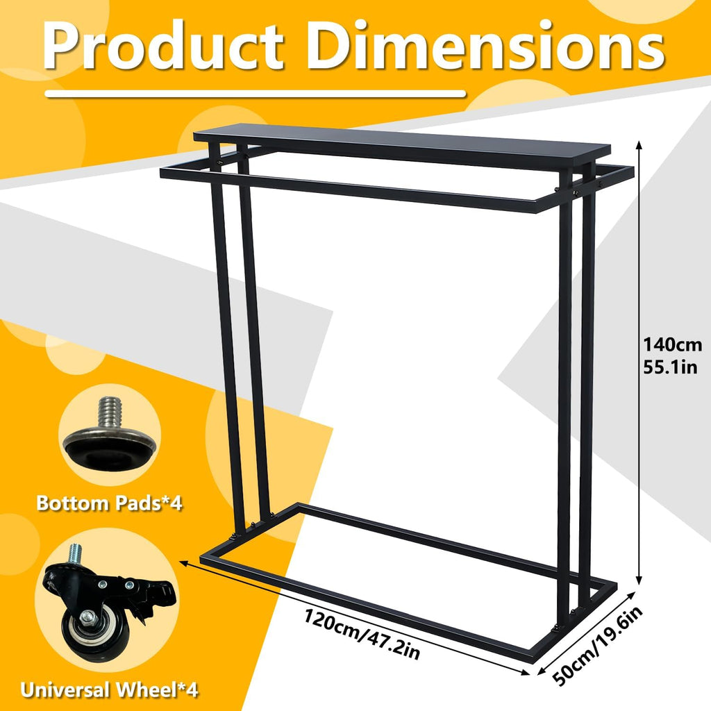 Clothes Rack with Wheels, Garment Rack Display Stand, Metal Clothes Hanger with Double Rod, Boutique Retail Stores Storage Rack(black, 120cm/47 L)