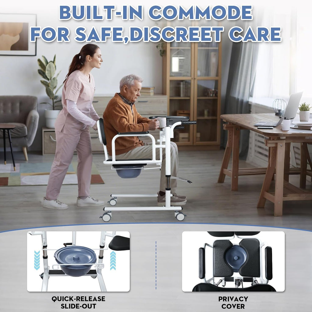 Patient Lift Transfer Chair - Heavy Duty Shower Commode Chair with Toilet Safety Frame (Black/Dual A)