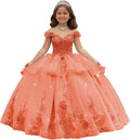Crystal Lace Applique Flower Girl Dress Layered 3D Floral First Communion Dresses Off Shoulder Girls Pageant Dresses
