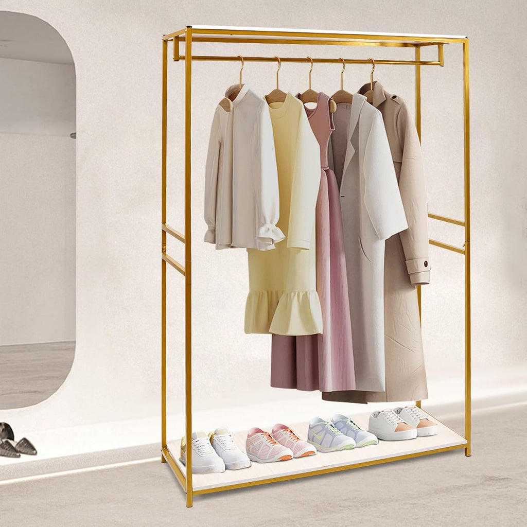 Gold Clothes Rack Heavy Duty Metal Clothing Racks Freestanding Wardrobe Garment Hanger for Hanging Clothes Bedroom Closet Clothes Retail Display Clothing Store